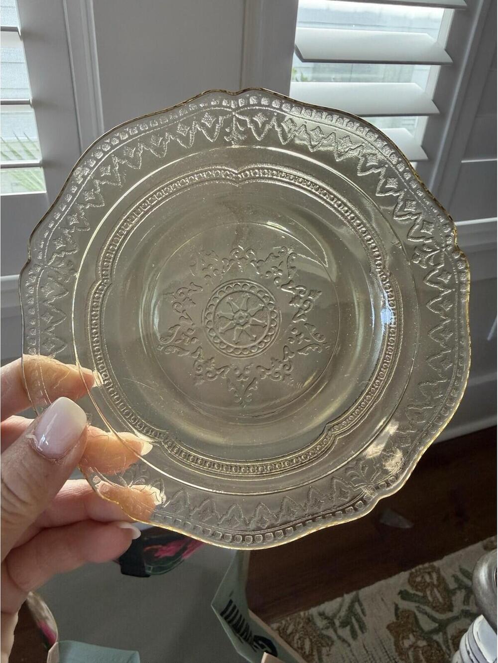 Depression Glass 5” Plate Federal Glass Co Patrician “ Spoke”. Circa 1930